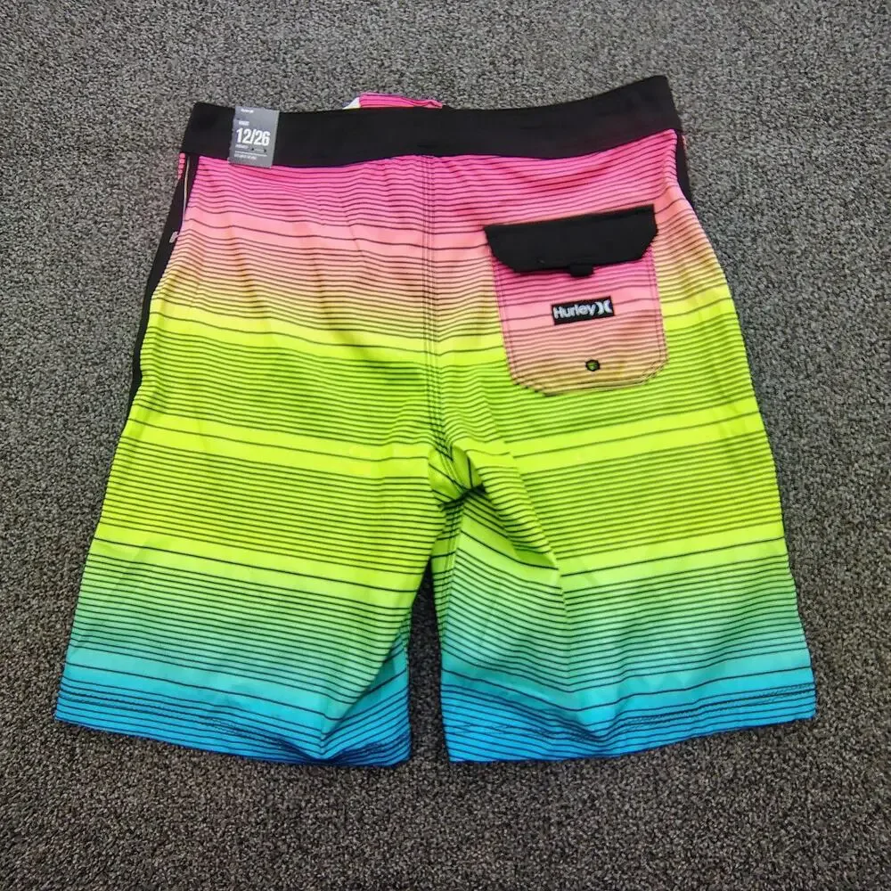 New Hurley Board Shorts Sits Above the Knee Boys Youth 12/26 Thin Stripe Swim
